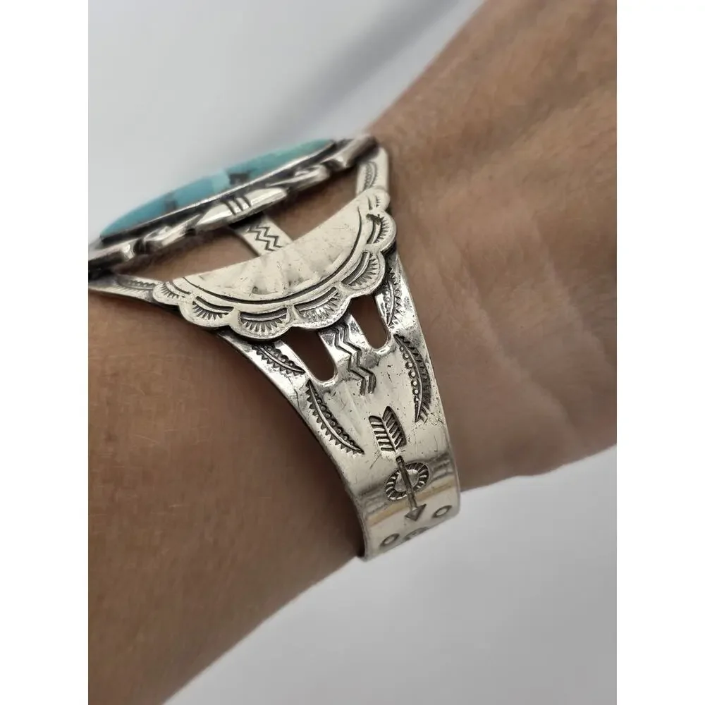 Vintage Singed BELL TRADING POST Sterling Silver Turquoise Cuff - Picture 3 of 15